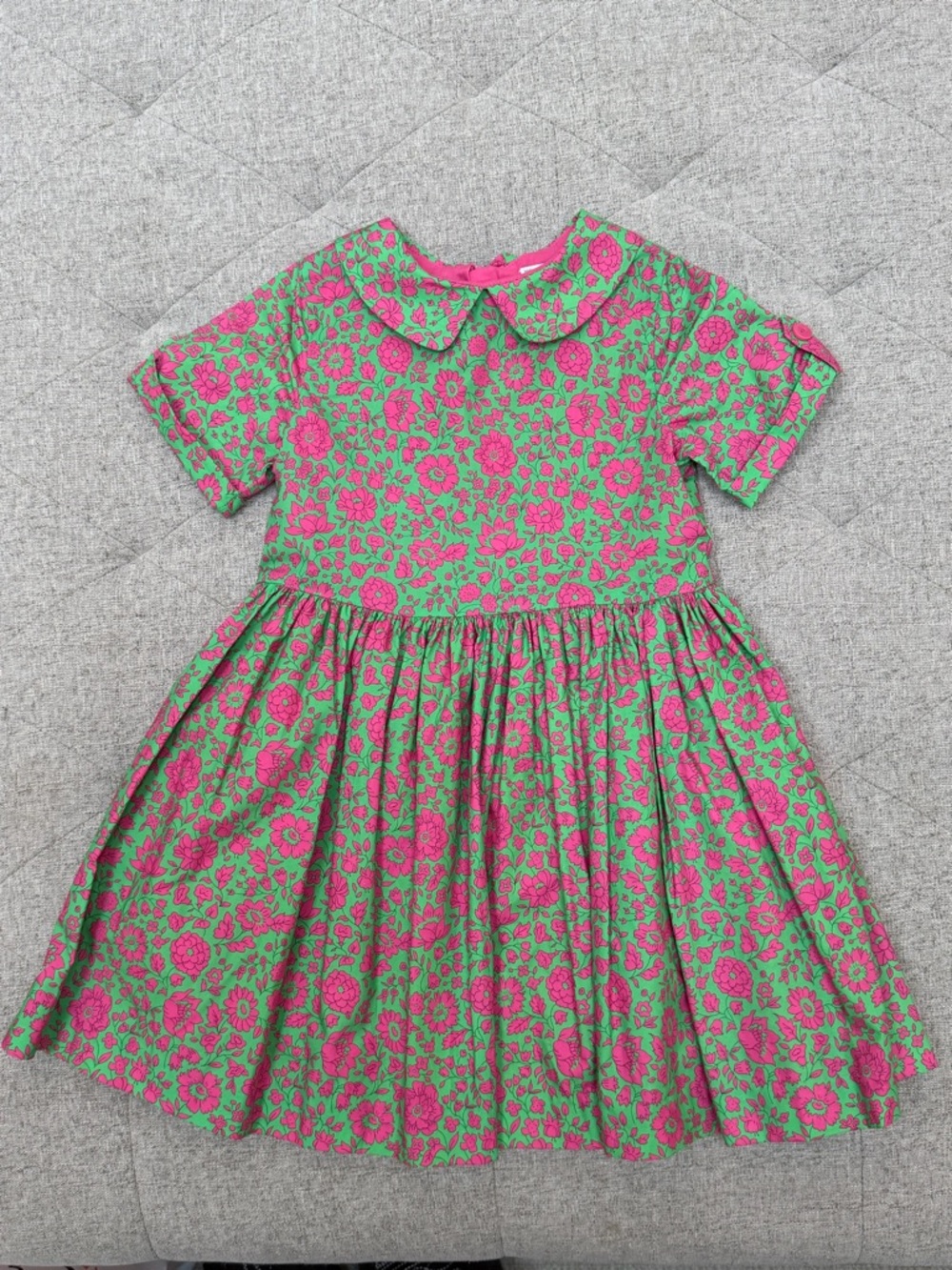 EUC JACADI Girls' Green and Pink Floral Peter Pan COLLAR Dress